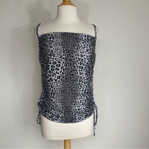 NWOT New Zenobia Gray Leapard Print Square Neck Side Ruche Tank Top Size 1X